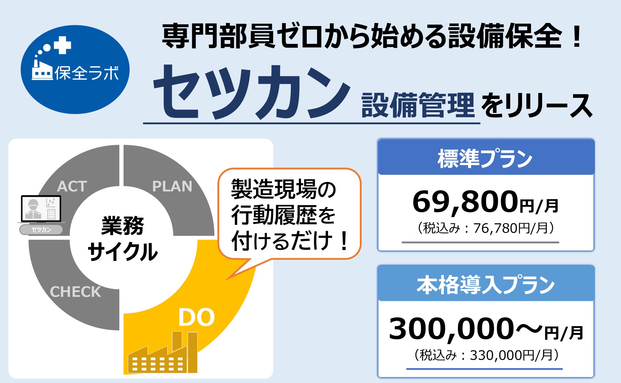 専門部員ゼロから始める設備保全サービス「セツカン設備管理」をリリース - 株式会社保全ラボ｜工場のお悩みをお聞かせください